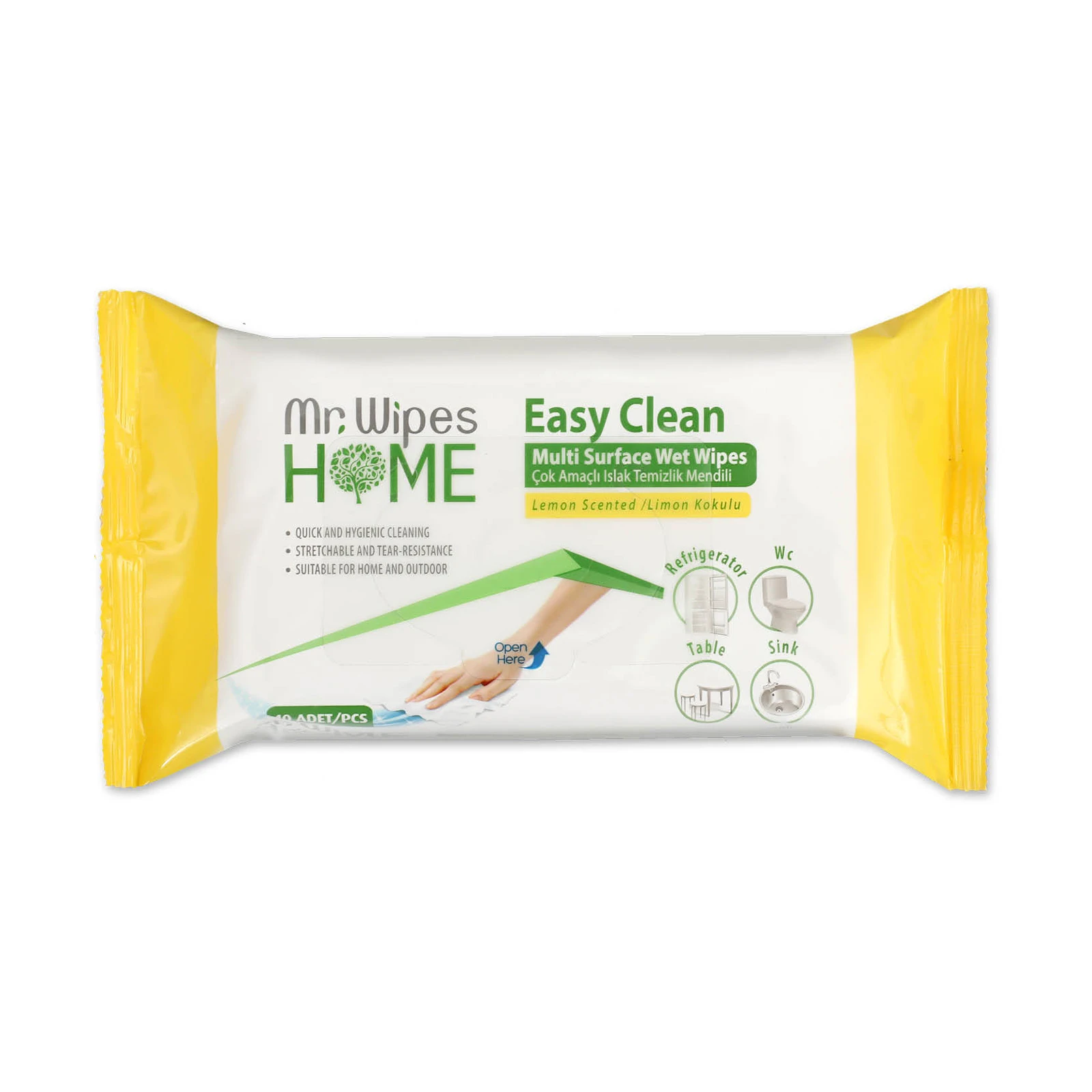 Mr. Wipes tisztító nedves törlőkendő, citrom – 40 db