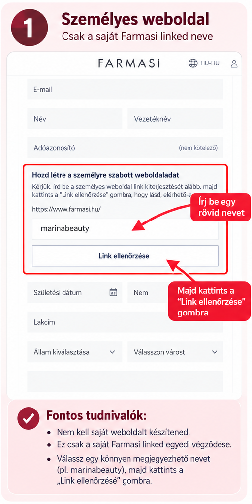 Farmasi regisztráció - személyes weboldal beállítása