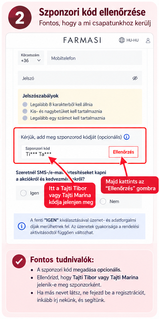 Farmasi regisztráció - szponzori kód ellenőrzése